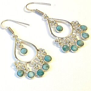 Larimar and Sterling Silver Dangle, 925 Stamped, Chandelier Dangle Earrings